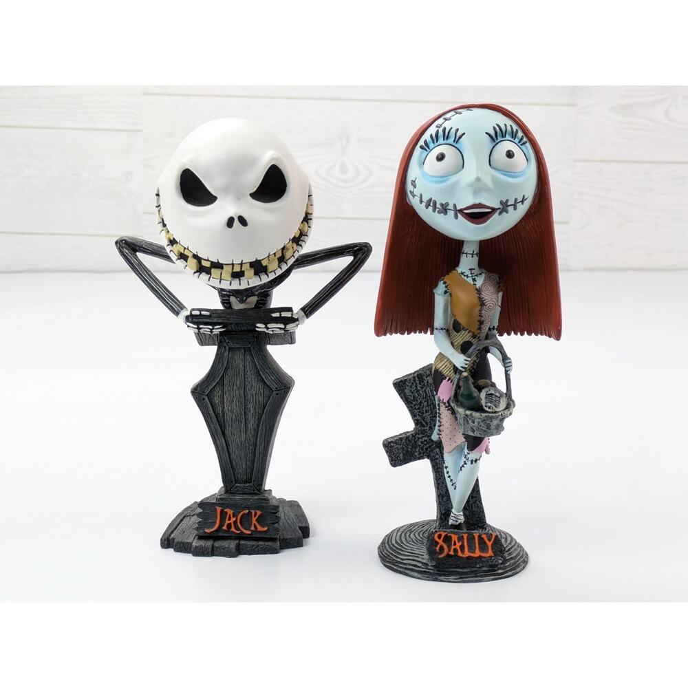 Tim Burtons Nightmare Before Christmas Jack Sally Bobblehead Figures 2002 NECA